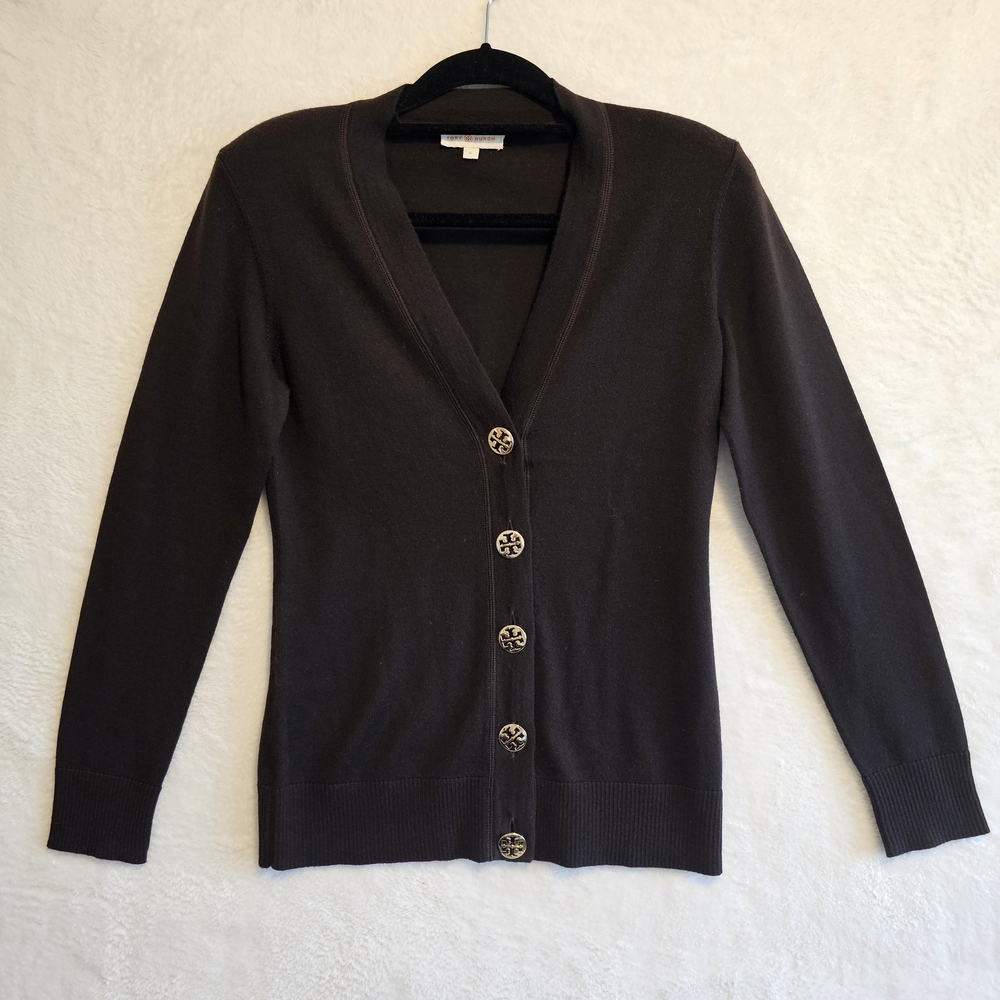 Tory Burch Women's Black 100% Wool Cardigan Sweater Sz S